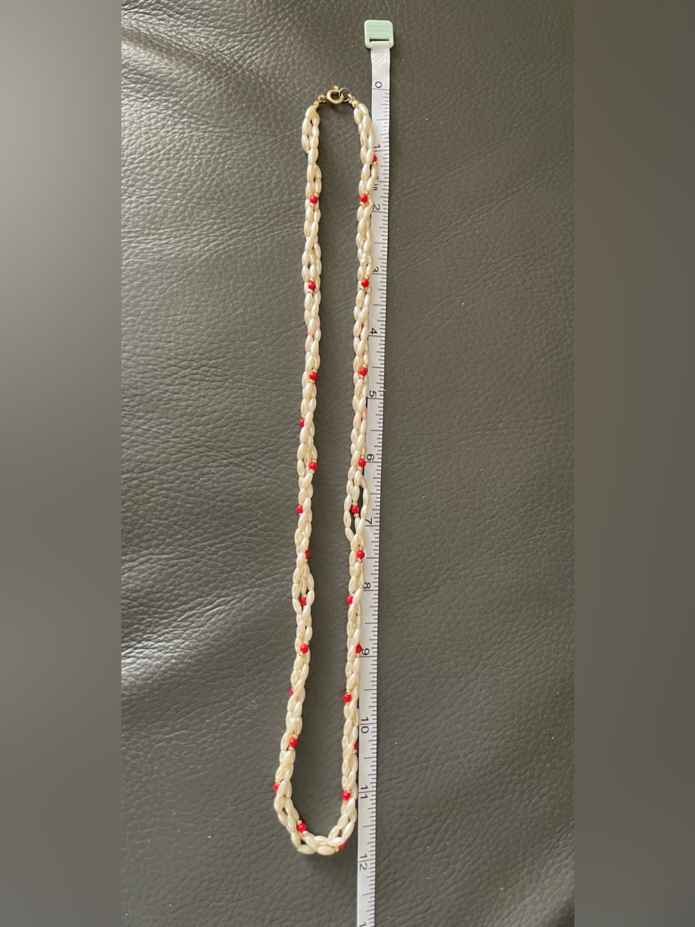 Pearl and Red Bead Twisted Necklace - Women’s Jewelry - Picture 12 of 14